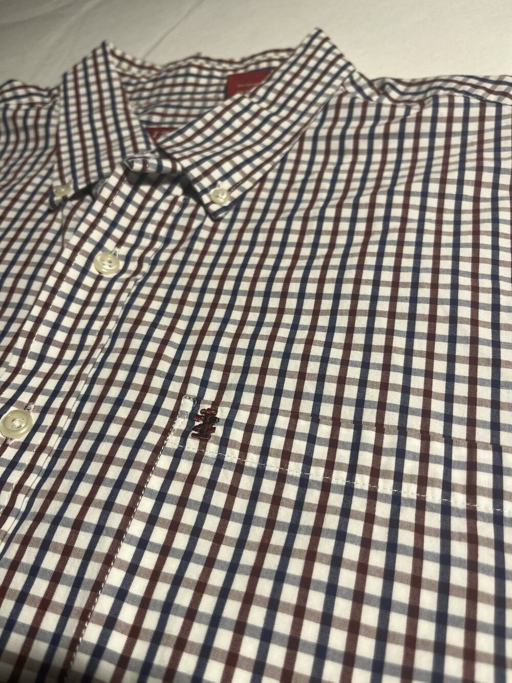 IZOD Luxury Sport Mens L Red Blue Check Long Sleeve Button Down Shirt Egypt
